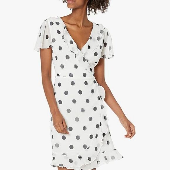 BRAND NEW KARL LAGERFELD PARIS WOMEN'S FAUX WRAP RUFFLE CHIFFON DRESS - Picture 1 of 16